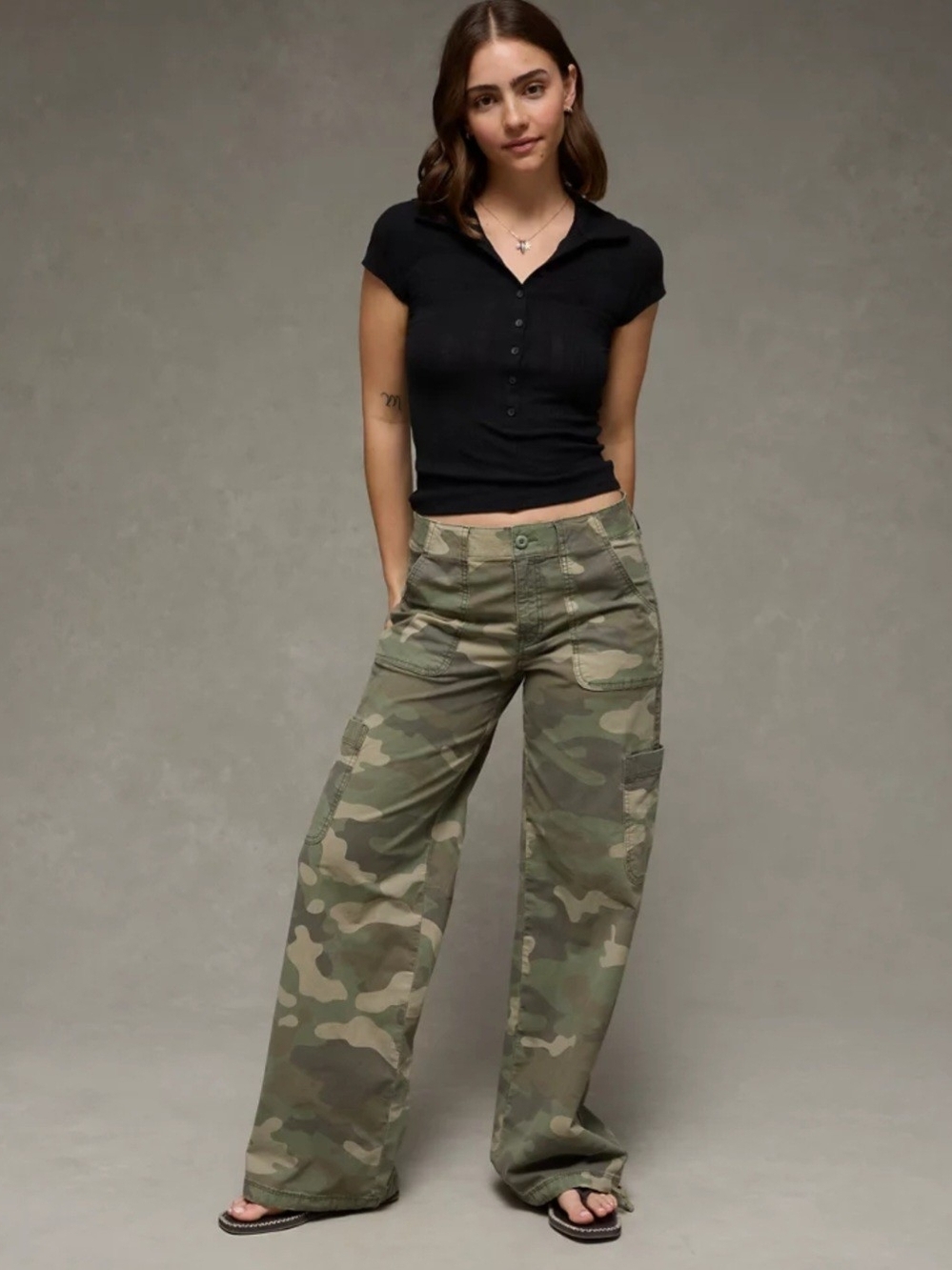 American Eagle Camo Wide-Leg Womens Pants